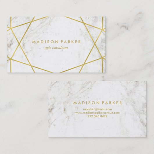 白い大理石で幾何学的なモダンでフェイクな金ゴールド 名刺 (正面/裏面)