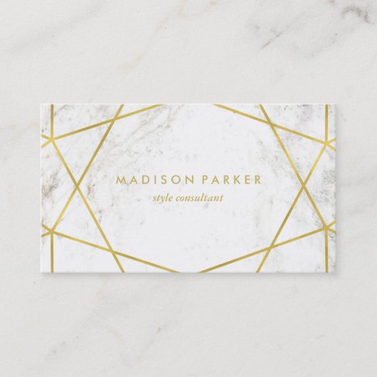 白い大理石で幾何学的なモダンでフェイクな金ゴールド 名刺 (正面)