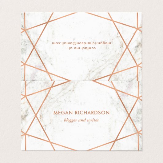 白い大理石で幾何学的なモダンなのどのばら色の金ゴールド 名刺 (外部フラット)