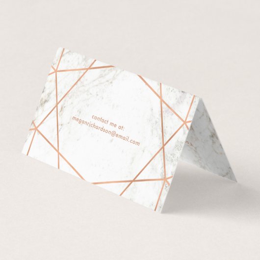 白い大理石で幾何学的なモダンなのどのばら色の金ゴールド 名刺 (裏面)