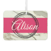 白い大理石と明るい赤紫色のピンクガーリーの名前を追加 カーエアーフレッシュナー (裏面)