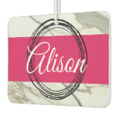 白い大理石と明るい赤紫色のピンクガーリーの名前を追加 カーエアーフレッシュナー (左)