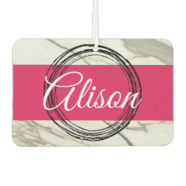 白い大理石と明るい赤紫色のピンクガーリーの名前を追加 カーエアーフレッシュナー