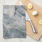 白い大理石と真珠、紫と金ゴールドキッチン キッチンタオル (四つ折り)