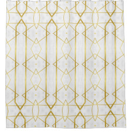白い大理石と金ゴールドの幾何学的パターン シャワーカーテン