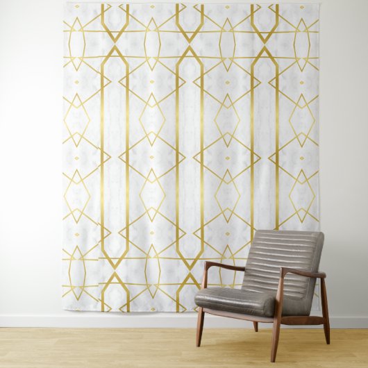 白い大理石と金ゴールドの幾何学的パターン タペストリー (インサイチュ)