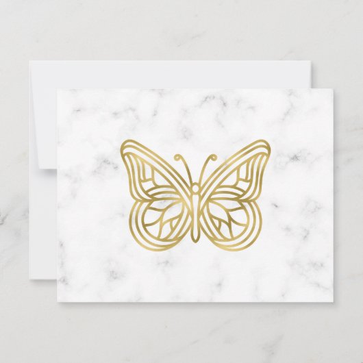 白い大理石と金ゴールドの蝶パーソナライズされた ノートカード (裏面)