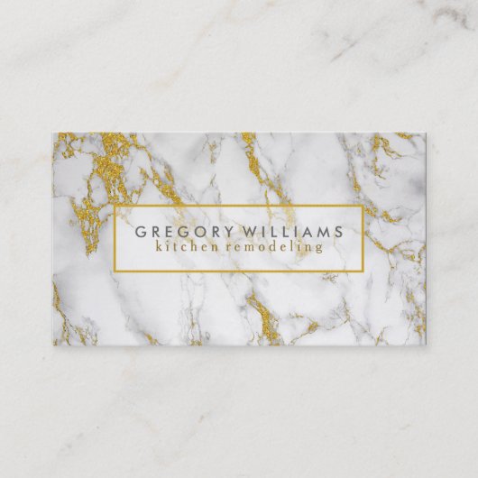 白い大理石と金ゴールドアクセント 名刺 (正面)