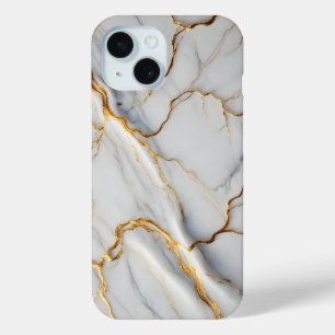 白い大理石と金ゴールド静脈 iPhone 15ケース