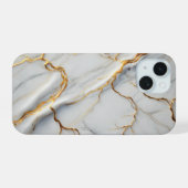 白い大理石と金ゴールド静脈 iPhone 15ケース (裏面横)