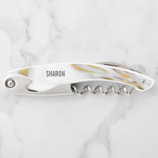 白い大理石と金ゴールド ソムリエナイフ (正面)