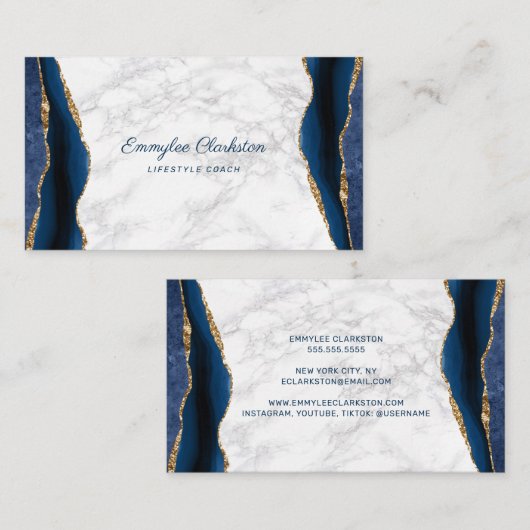 白い大理石と青い金ゴールド瑪瑙 名刺 (正面/裏面)