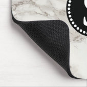 白い大理石と黒モノグラム マウスパッド (コーナー)