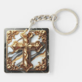 白い大理石に彫られたエテリアール十字架 キーホルダー (裏面)