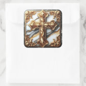 白い大理石に彫られたエテリアール十字架 スクエアシール (バッグ)