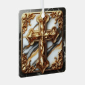 白い大理石に彫られたエテリアール十字架 メタルオーナメント (正面右)
