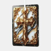 白い大理石に彫られたエテリアール十字架 メタルオーナメント (正面左)