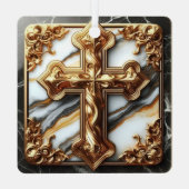 白い大理石に彫られたエテリアール十字架 メタルオーナメント (裏面)