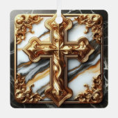 白い大理石に彫られたエテリアール十字架 メタルオーナメント (正面)