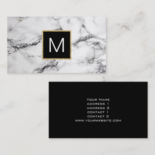 白い大理石に黒いモノグラム 名刺 (正面/裏面)