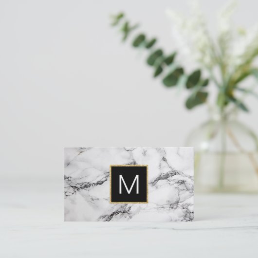 白い大理石に黒いモノグラム 名刺 (スタンド正面)