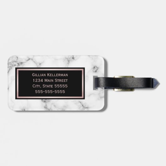 白い大理石のばら色の金ゴールドのモノグラムのな名前 ラゲッジタグ (裏面横)