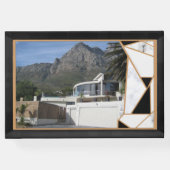 白い大理石のオフセット(オニキス付き)黒抽象芸術 ゲストブック (裏面)