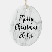 白い大理石のカスタム石の写真クリスマスツリー セラミックオーナメント (右)