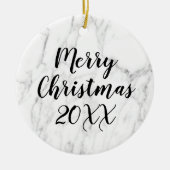 白い大理石のカスタム石の写真クリスマスツリー セラミックオーナメント (正面)