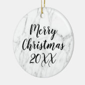 白い大理石のカスタム石の写真クリスマスツリー セラミックオーナメント (左)