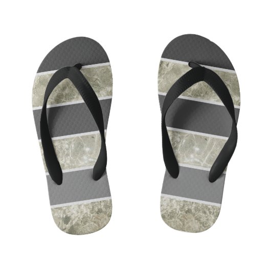 白い大理石のテクスチャと黒パステルカラーカスタム キッズビーチサンダル (フットベッド)
