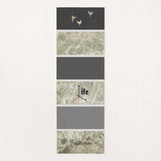 白い大理石のテクスチャと黒パステルカラーカスタム ヨガマット (正面)