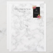 白い大理石のフローラにピンク色の花束 レターヘッド (正面/裏面)