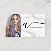 白い大理石のヘアメイクアップ写真イニシャルqrコード 名刺 (正面)