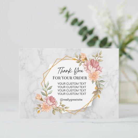 白い大理石のベージュと茶色のミニマル主義者 サンキューカード (スタンド正面)