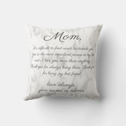 白い大理石のママへの個人的なメッセージ クッション (裏面)