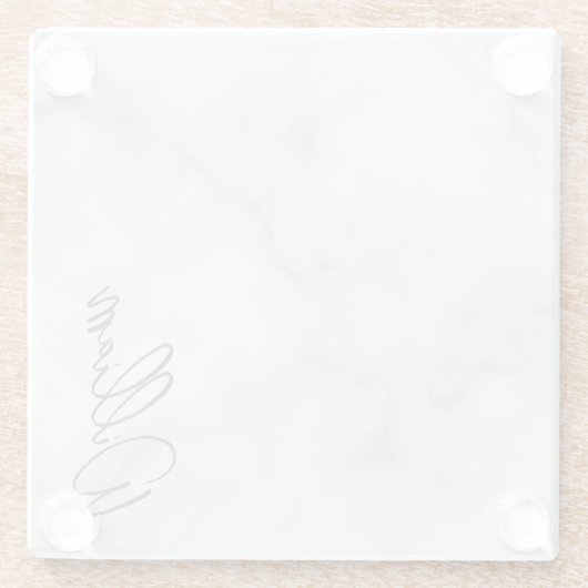 白い大理石のモダンスクリプパーソナライズされたト名 ガラスコースター (裏面)