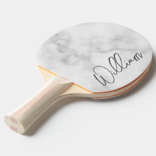 白い大理石のモダンスクリプパーソナライズされたト名 卓球ラケット (正面アングル)