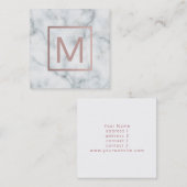 白い大理石のモノグラムバラ金ゴールド スクエア名刺 (正面/裏面)