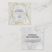 白い大理石の一見で幾何学的なモダンでフェイクな金ゴールド スクエア名刺 (正面/裏面)