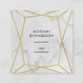 白い大理石の一見で幾何学的なモダンでフェイクな金ゴールド スクエア名刺 (正面)