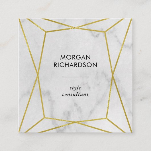 白い大理石の一見で幾何学的なモダンでフェイクな金ゴールド スクエア名刺 (正面)