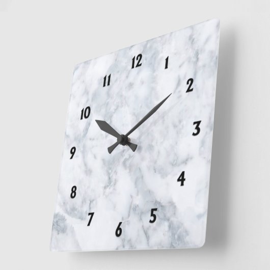 白い大理石の一見w黒い数 スクエア壁時計 (傾斜)