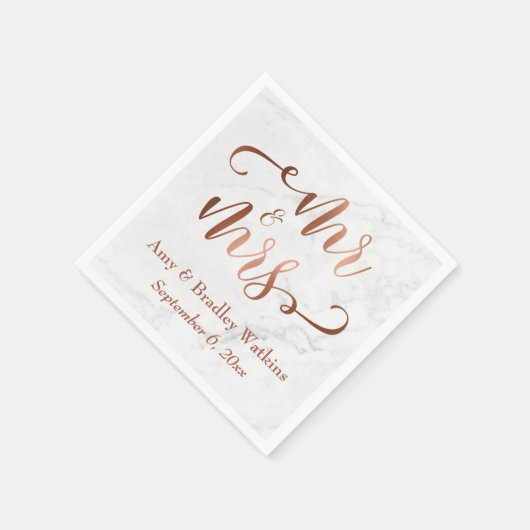 白い大理石の上のフェイク銅文字 スタンダードカクテルナプキン (角)