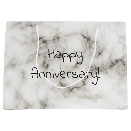 白い大理石の幸せな記念日 ラージペーパーバッグ (正面)