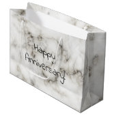 白い大理石の幸せな記念日 ラージペーパーバッグ (正面アングル)