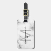 白い大理石の灰色の黒い原稿のモノグラムのなイニシャル ラゲッジタグ (正面縦)