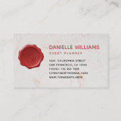 白い大理石の赤いスクリプトにワックスシールのモノグラム 名刺 (裏面)