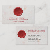 白い大理石の赤いスクリプトにワックスシールのモノグラム 名刺 (正面/裏面)