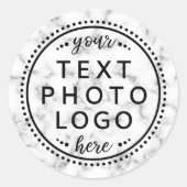 白い大理石の追加カスタムロゴの写真またはグラフィック ラウンドシール (正面)